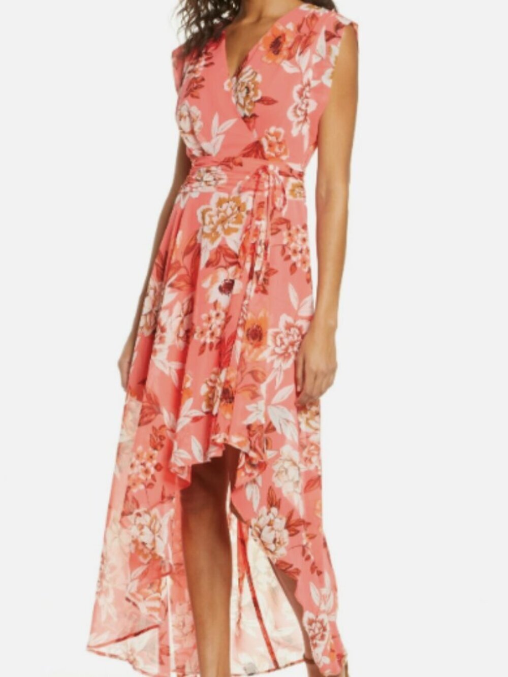 Eliza J Floral Multicolor Surplice Chiffon Romantic High Low Maxi Dress Size 18